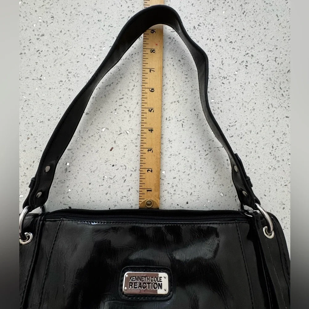 Y2K Vintage Vegan Patent Leather Versatile‎ Slim Bag Black Pouchette Cyber 90s - Picture 10 of 13